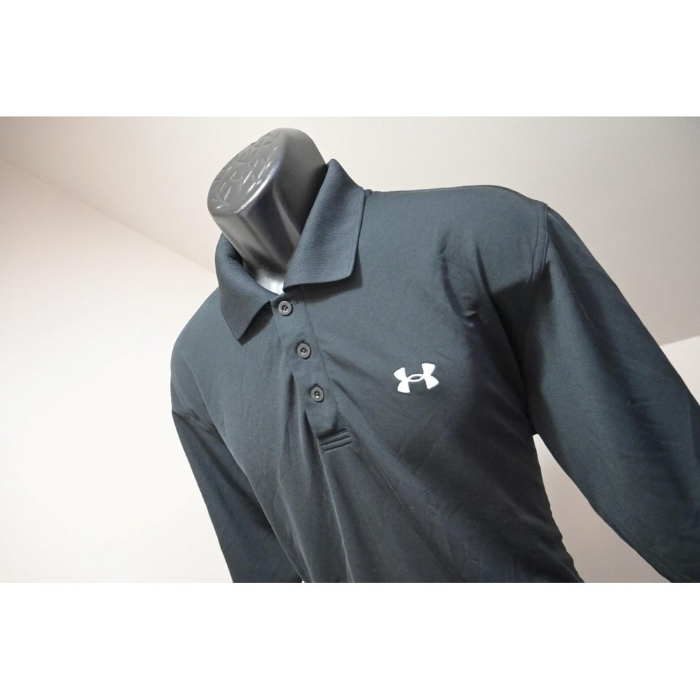 Under Armour Golf‎ Polo Mens Large Black HeatGear Loose Fit Shirt Good